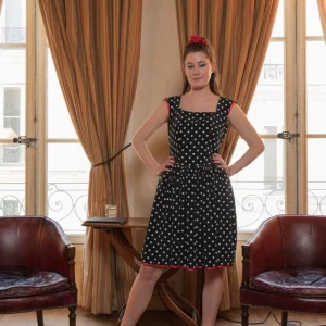 Robe noire à pois blancs made in France Adorable