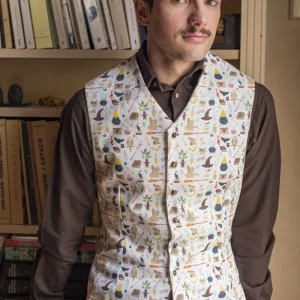Gilet d’homme Made in France en coton oeko-tex blanc à imprimé Le Monde des Sorciers