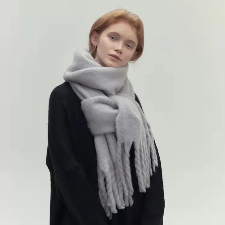 Écharpe Longue Femme Chaude et Douce en Fausse Fourrure Cachemire | Unie, Polyvalente, Style Coréen