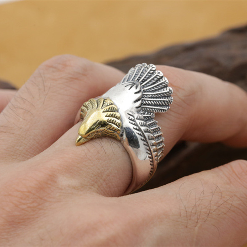 Bague Aigle Argent – Tête Dorée – Image 3