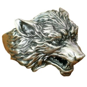 Bague Tête de Loup Homme Argent – Instinct Primitif