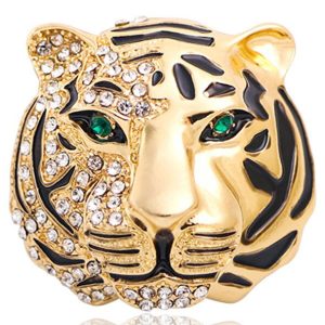 Broche Tête de Tigre – Pierres Vertes et Strass