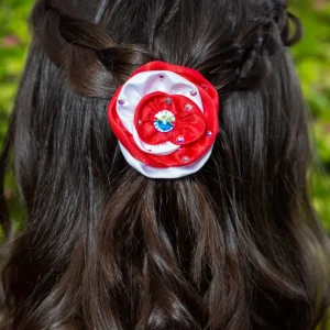 Accessoire cheveux fleur Haute Couture bicolore rouge et blanc
