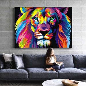 Tableau Tête de Lion Colorée – Fauve Dynamique