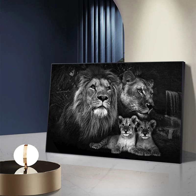 Tableau Lion, Lionne & Lionceaux – Bonheur Familial – Image 4