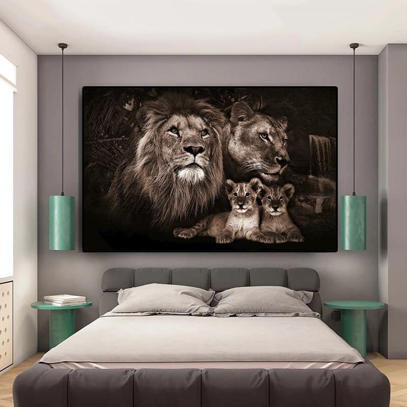 Tableau Lion, Lionne & Lionceaux – Bonheur Familial – Image 5