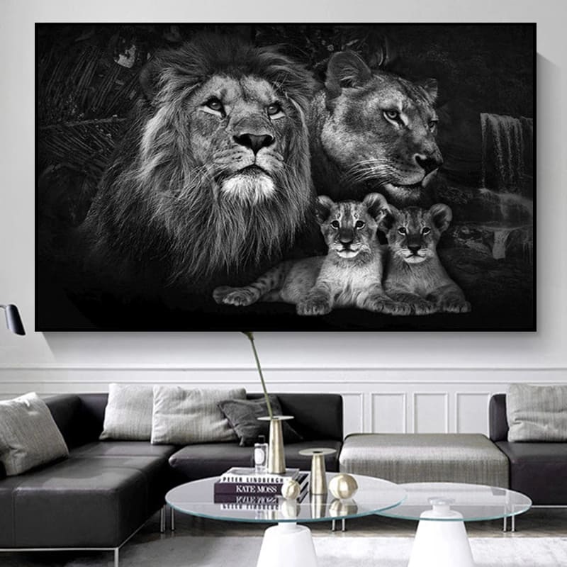 Tableau Lion, Lionne & Lionceaux – Bonheur Familial – Image 2