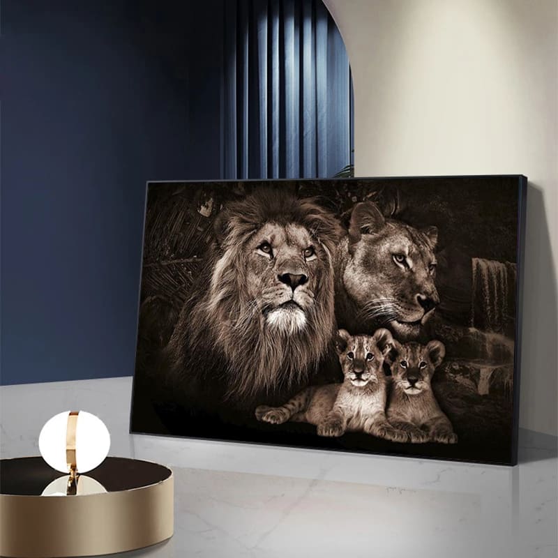 Tableau Lion, Lionne & Lionceaux – Bonheur Familial – Image 3