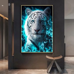 Tableau Tigre Géant – Flammes Bleues