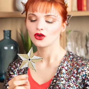 Accessoire cheveux en brocart argenté et paillettes dorées Etoile du Berger