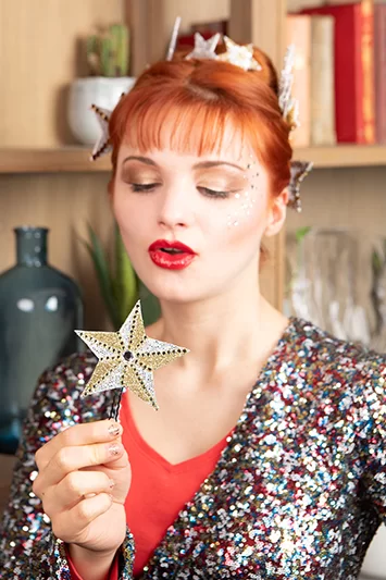 Accessoire cheveux en brocart argenté et paillettes dorées Etoile du Berger