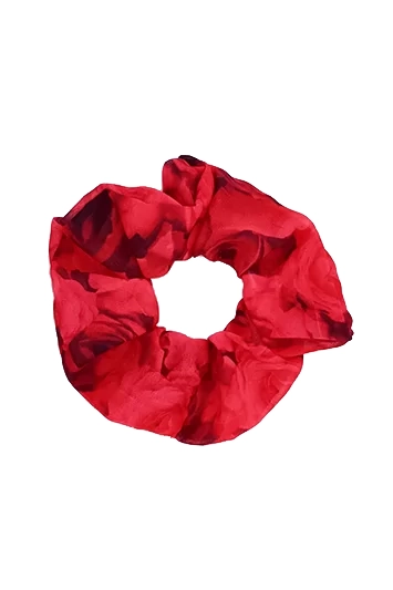Grand chouchou cheveux en mousseline rouge imprimée roses rouges Déclaration d’Amour – Image 2