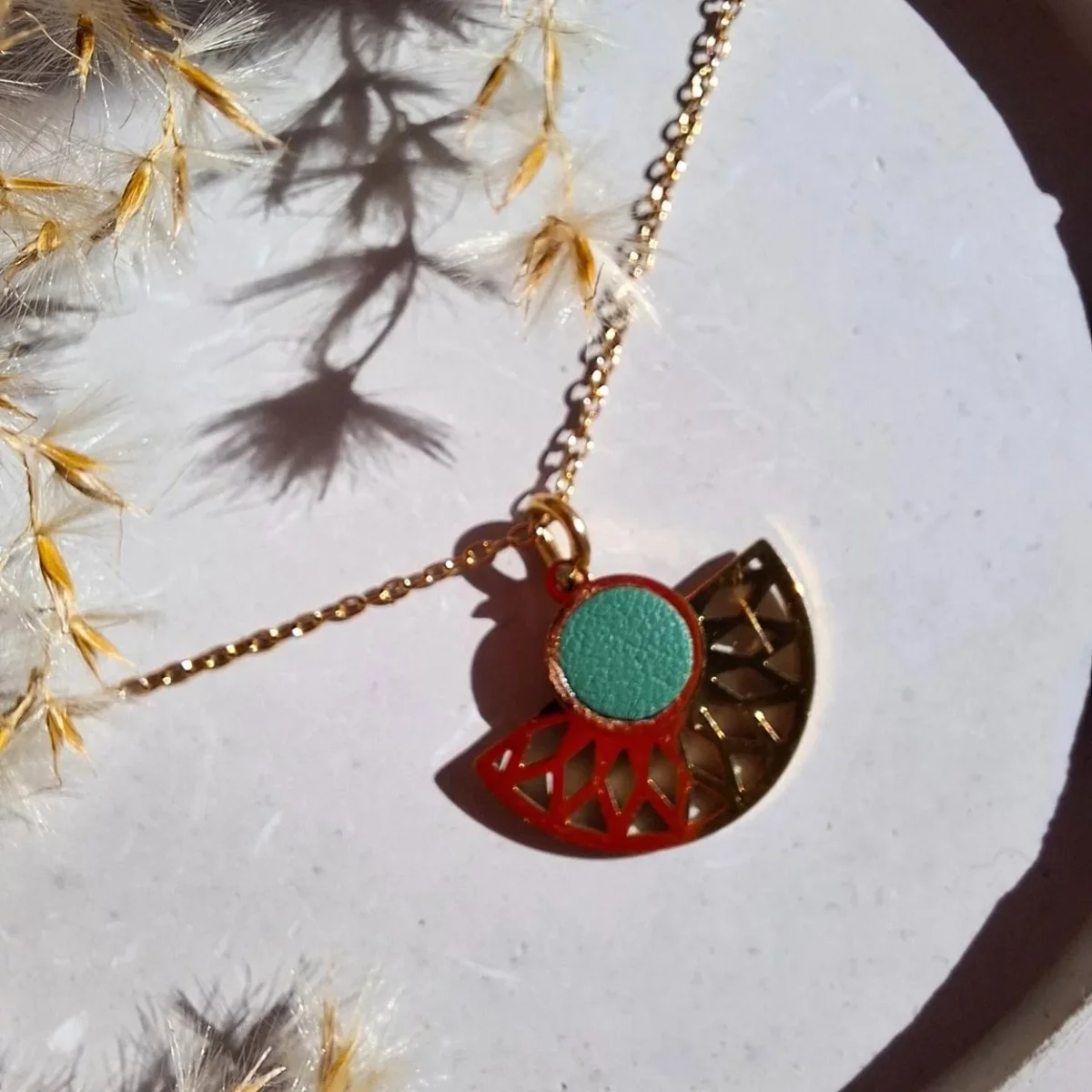 Collier acier inoxydable cuir vert sauge – Image 4
