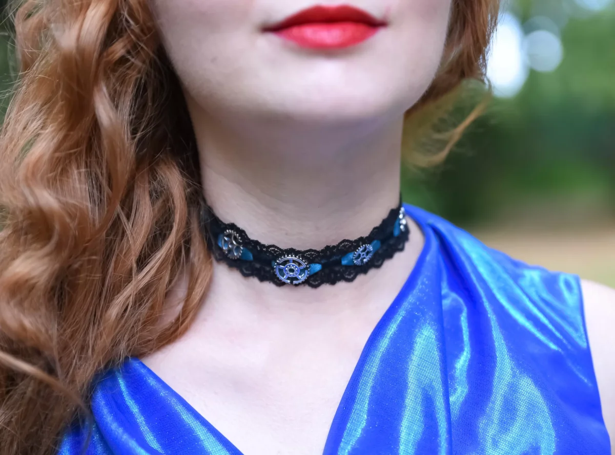 Choker steampunk made in France bleu pétrole et noir – Image 3
