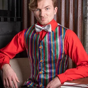 Gilet d’homme Made in France en brocart rayé multicolore Un air si sérieux…
