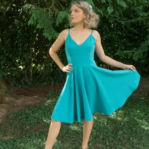 Robe Made in France à bretelles en polyester vert bleuté Florence