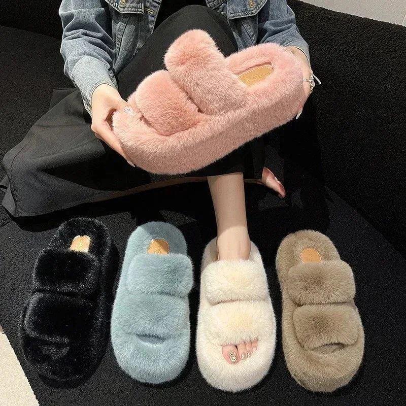 Chaussons Femme Sandale Fluffy Plateforme – Image 5