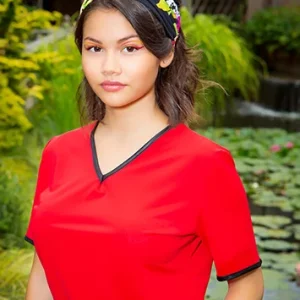 Haut made in France rouge uni pour femme à encolure en V Valérie